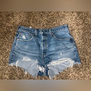 Levi's Blue Jean Shorts Distressed Raw Hem